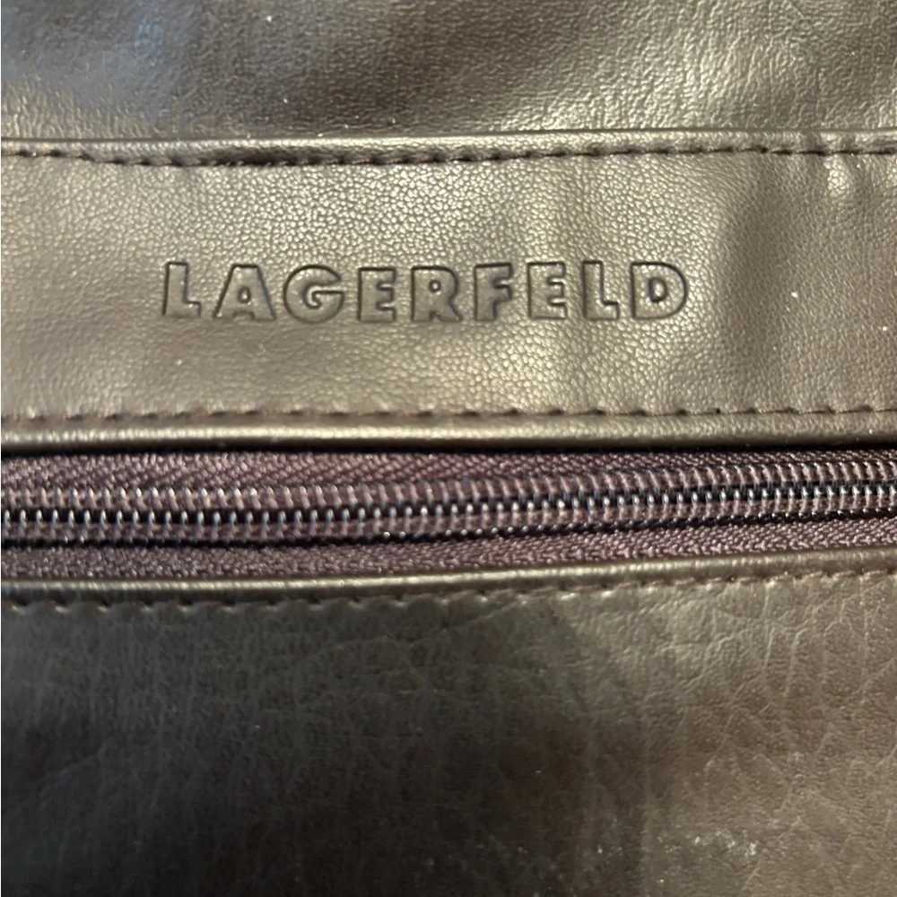 🍀Lagerfeld Duffle Bag PVC Faux Leather Brown
